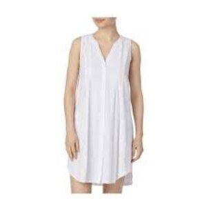 Donna Karan Pleated Chemise Classic White Sleepwear Dress w/Pockets Sz S NWT